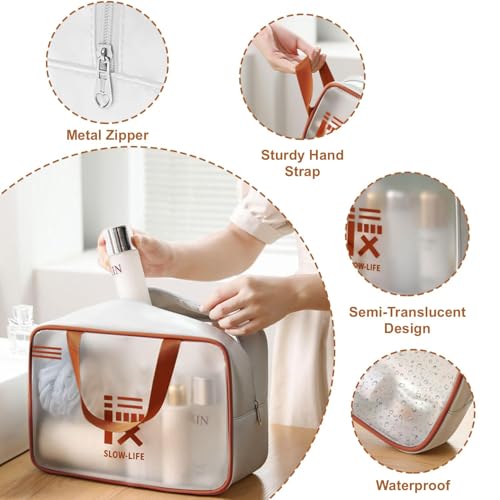 Image of KUKLAR 3 Piece Clear Toiletry Bag Set TSA Approved Cosmetic Makeup Bags with Handles Waterproof Travel Organizer Pouches for Carry-on Bag for Women & Men (Brown)