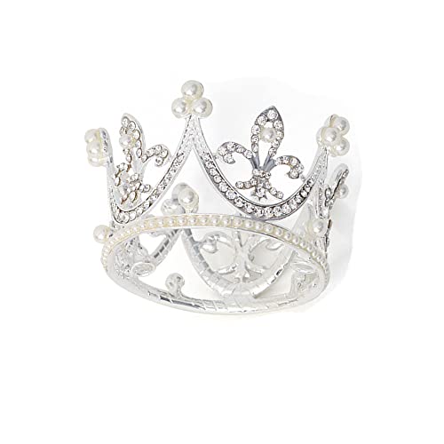 Image of Bridal Wedding Party Pearl Rhinestone Full Circle Round Mini Crown Tiara Princess Crown