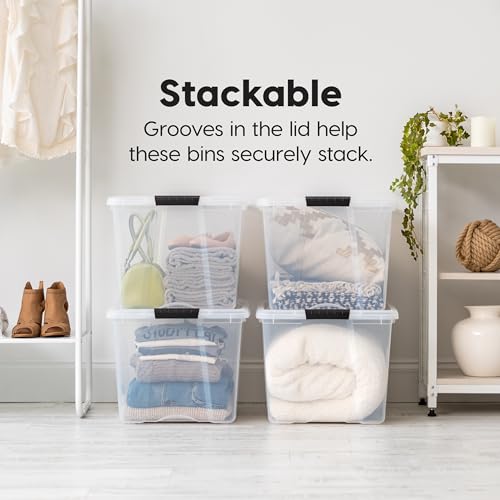 Image of IRIS USA 72 Qt Stackable Plastic Storage Bins with Lids, 6 Pack - BPA-Free, Made in USA - See-Through Organizing Solution, Latches, Durable Nestable Containers, Secure Pull Handle - Clear