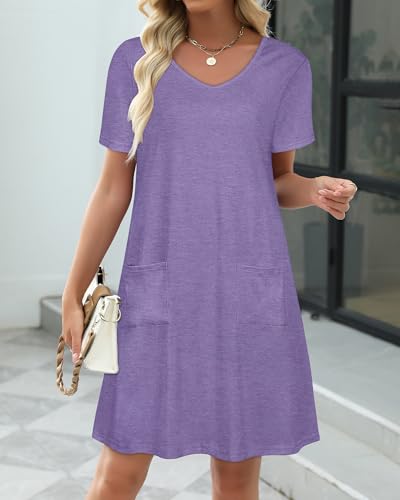 Image of CHICGAL Summer Dresses for Women V Neck Short Sleeve Casual Loose T Shirt Sundress Beach Cover Ups with Pockets 2026