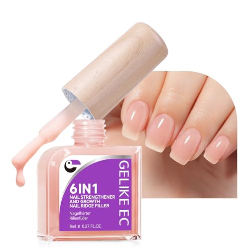 Image of Gelike EC Nail Growth Strengthener for Woman: Nude Blush 6 in 1 Natural Nail Hardener Extra Strong and Growth - Nail Polish Hardener for Weak and Damaged Nails