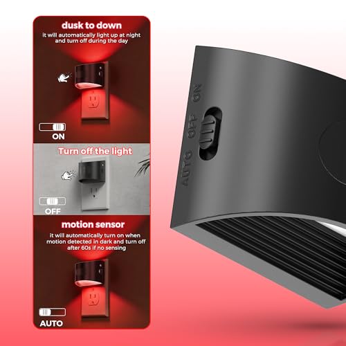Image of L LOHAS LED Night Light with Motion Sensor & Dusk to Dawn Sensor, Night Lights Plug into Wall with 30-100lm Adjustable Brightness, Dimmable Night Light for Bathroom Hallway, Red, 4 Pack