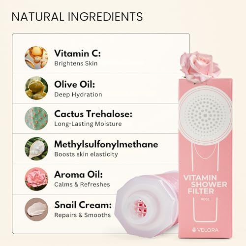 Image of Vitamin C Shower Filter and Water Softener for Hard Water - Aromatherapy Shower Head Attachment - Universal Fit, Easy to Install - Reduces Dry Itchy Skin and Nourish Hair - Rose-Scented