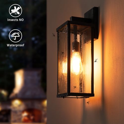 Image of mirrea 18 inch Classic Outdoor Wall Sconce 1 Light in Matte Black Rectangular Metal Frame and Clear Glass Shade Waterproof Porch Light Patio Light Pack of 2