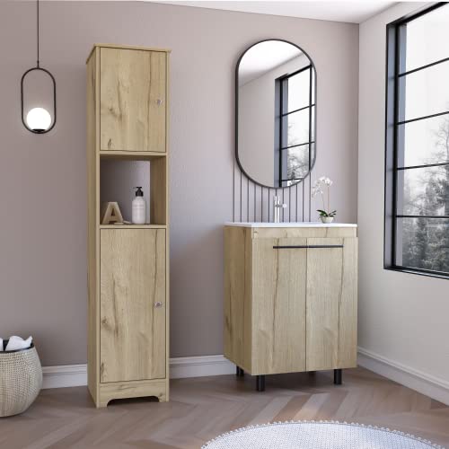 HXUHUWS Optimizes Space with 2 Piece Bathroom Set, Includes Linen Cabinet and Free Standing Sink Cabinet, Light Oak Finish
