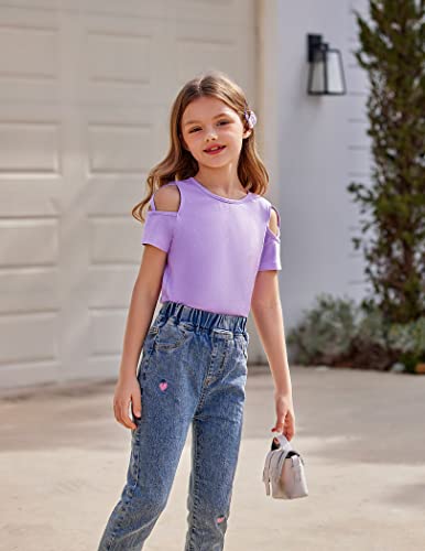 Greatchy Kids Girl's Summer Shirts Criss Cross Cold Shoulder Short Sleeve Round Neck Cute Blouse Pullover Top #TOP2