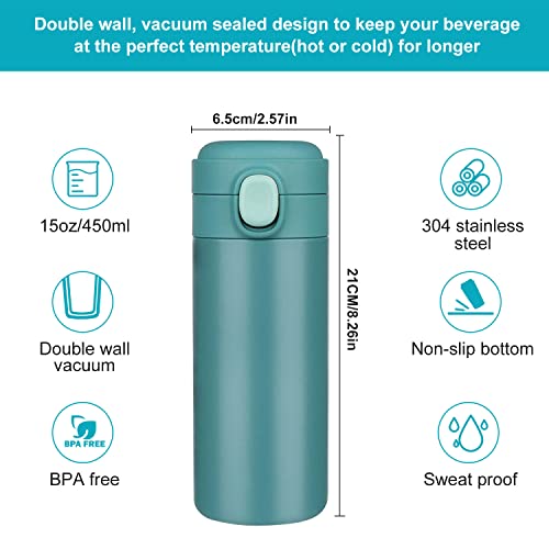 Image of YINJAM Insulated Travel Water Bottle Metal Coffee Cup Mug Stainless Steel Reusable Flask Tumbler for Men Women Gym Hiking Sports (Blue, 15 Oz)