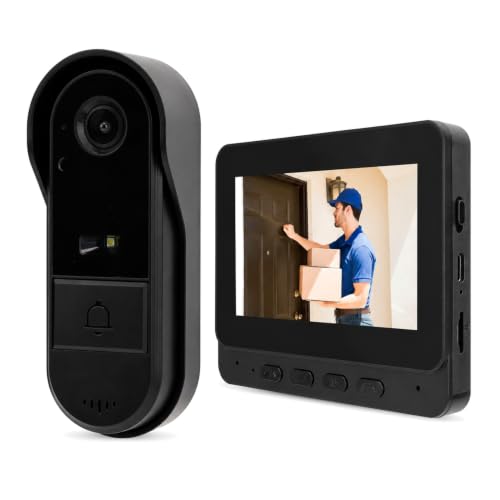 Cordless Video Doorbell Intercom System, 4.3 Inch Monitor with 1080P Door Camera, Night Vision, 8MP 170° Wide Angle, Two Way Talk, IP66 Waterproof