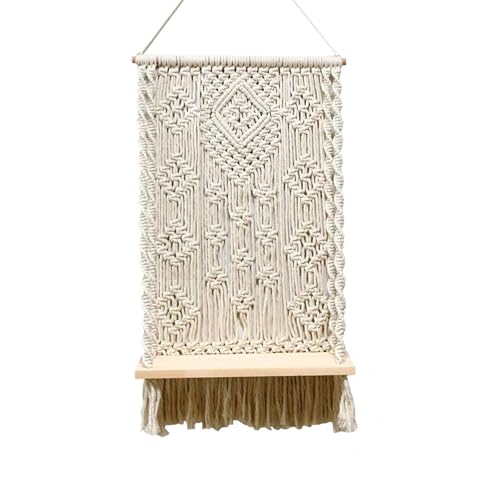 Tapisserie macramé 45x80cm beige tissée main pour déco bohème