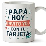 MUGFFINS taza papa con frase Papá hoy invito yo… con tu tarjeta en Español | regalo padre divertido | regalos cumpleaños padre graciosos | 330 Ml 11 oz | navidad | Papá y mamá v1.2MA