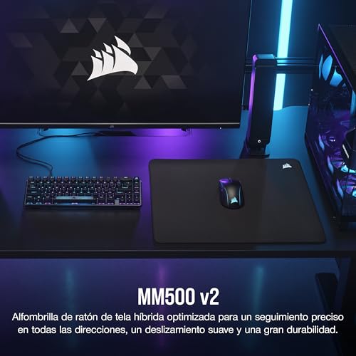 Miniatura 2 de Corsair MM500 v2 Tela Híbrida Alfombrilla de Ratón Grande para Juegos – 45cm x 40cm – Revestimiento a Prueba de Salpicaduras – Bordes Cosidos Antirayas – Base de Goma Antideslizante – Negro