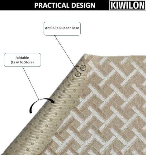 Image of Dining Table Placemats Set of 6 | Table Mats with Anti-Slip Silicone Dots Bottom | Heat Resistant Foldable Place Mats for Dining Table and Kitchen | 45 x 30 cm (Beige, UrbanWeave)