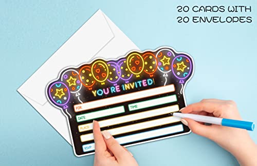 Birthday Party Invitation Cards For Teens, Colorful Balloon Party, Party Invitation For Girls Boys, Party Celebration For Kids, Party Supplies, Decorations, 20 Cards With 20 Envelopes – Yx038 #TOP2