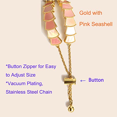 Kagerbends 42/44/45Mm Gold Classy Women Pink Real Seashell Smartwatch Bands For Apple Watch Series Se/8/7/6/5, Charms Girl’s Slim Adjustment Bracelet For Iwatch 8 Gift For Her #TOP1