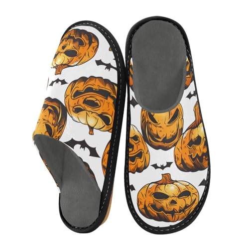 Slippers for Women Halloween Pumpkins Bats Pattern Design Soft Fuzzy Women's Slippers Indoor and Outdoor Shoes