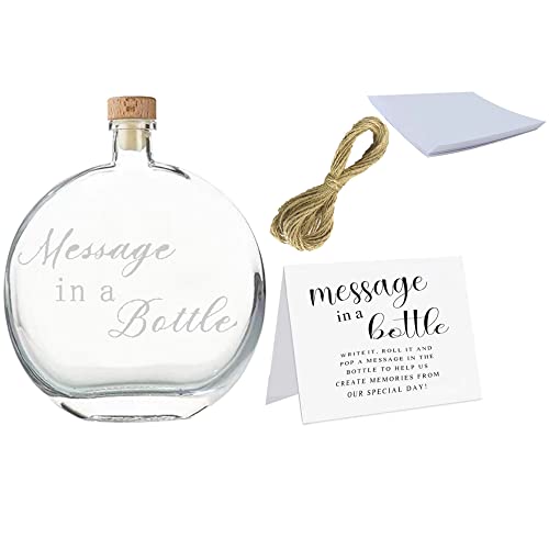 Dielianyi Message in a Bottle Wedding Guest Book, Wedding Party Guest Book Alternative Wedding Guest Book in a Bottle Bottle with Cork Stopper Paper Scrolls Jute Tent Card