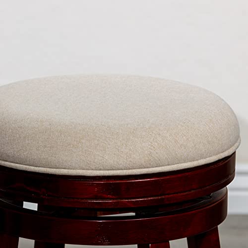 Butaco DTY Creede de 26 pulgadas para altura de mostrador, giratorio sin respaldo, acabado cerezo con asiento de tela beige miniatura 5
