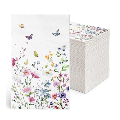 100-Pack Wildflower Napkins Disposable Bathroom Hand Towels Floral Decor for Weddings Baby Showers Birthdays Bridal Parties Eco-Friendly Design
