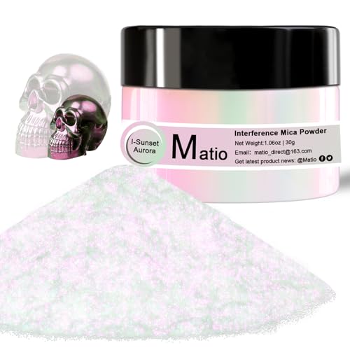 Matio Interference Mica Powder, 1.06oz/ 30g Sunset Aurora Chrome Powder, Pearlescent Effect Color Shift Pigment for Epoxy Resin, Makeup Shimmer, Nail...
