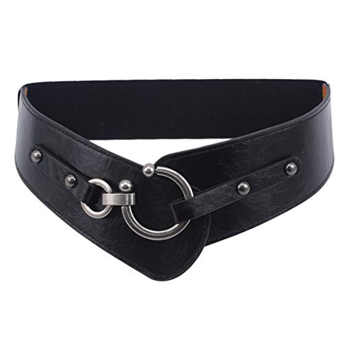Vintage Women Wide Leather Buckle Waistband Elastic Belt Strap Clothing Accessories