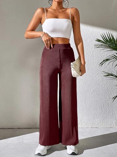 Image of Preneum Women High Waist Korean Wide Leg Trousers, Loose Fit Casual Lounge Pants, Travel, Office & Streetwear Comfortable Stylish Bottom Wear (Available Plus Size)