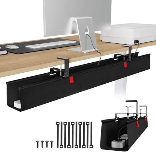KEEGH Extra Large 48' Under Desk Cable Management Tray - Under Desk Cord Management - Clamp/Screw Mount - Support Upto 70lbs - Fabric Wire Management - Cable Raceways Tray Cord Hiders for Office/Home