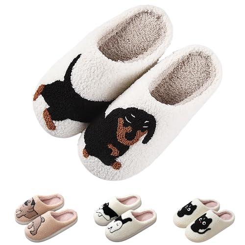 Genérico Pantuflas Por Casa Mujer Invierno Divertido Lindo Antideslizantes Cálidos Forrados De Lana Pantufla De Perro Salchicha Zapatillas Divertidas Cálidas Para Uso Doméstico Navidad Regalos