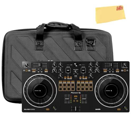 Pioneer DDJ-REV1 Scratch-Style 2-Channel DJ Controller for Serato DJ Lite - Black Bundle with DJ Case and Austin Bazaar Polishing Cloth