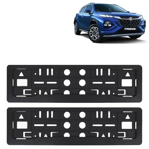 Image of KINGSWAY Fronx Car Number Plate Frames for All 2023 Onwards Models of Maruti Suzuki Car Registration Plate Holders, Black Licence Plate Covers (Front and Rear), Universal Size 51.5 x 14.5 cm