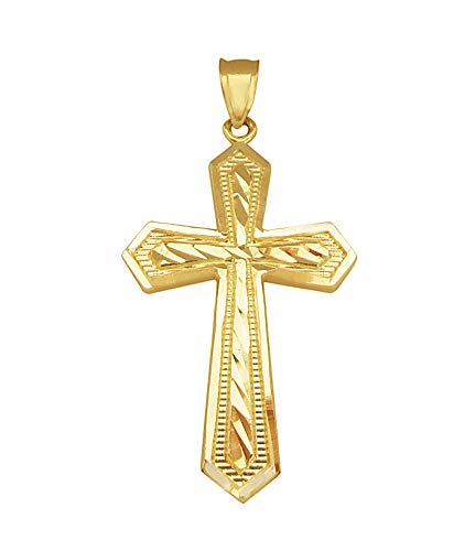 10K Yellow Gold Mens Cross Pendant Diamond Cut Cross
