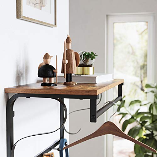 VASAGLE wandrek met 5 haken en plank, industrieel ontwerp, haakrail met ophangbeugel, voor hal, slaapkamer, badkamer en… - Image 7