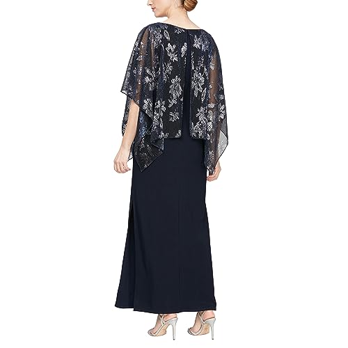 Image of S.L. Fashions Women's Long Sequin Lace Beaded Capelet Overlay Mother of The Bride Dress, Formal Evening Gown