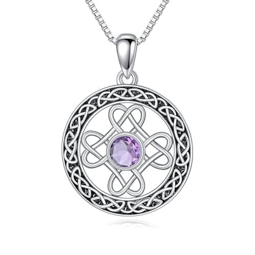 Amethyst Celtic Knot Pendant Necklace for Women 925 Sterling Silver Irish Celtic Knot Protect Jewelry Birthday Christmas Gifts