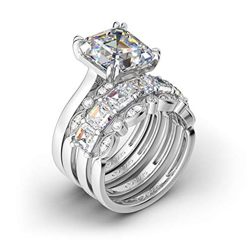 Jeulia 4Pc Asscher Cut Sterling Silver Ring Set Cubic Zirconia Cz Engagement Anniversary Eternity Promise Wedding Band Ring Set With Jewelry Box (7.5) #TOP1