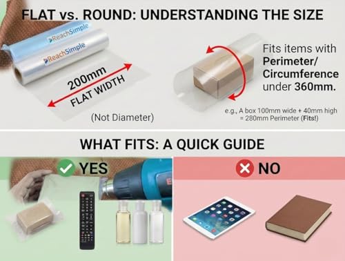 Image of ReachSimple PVC Heat Shrink Wrap Sleeve [200mm / 7.8 inch] - 10 Meters - 30 Microns thickness - Transparent Film for Packaging Small Boxes (Requires Heat Gun)