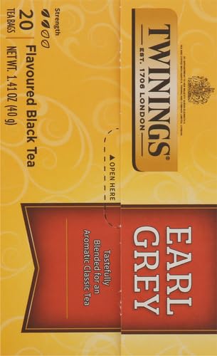 Image of Twinings Earl Grey Black Tea Individually Wrapped Bags, 20 Count (Pack of 2), Flavoured with Citrus and Bergamot, Caffeinated, Enjoy Hot or Iced, 20 Teabags