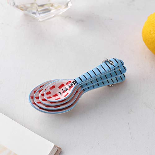 Ceramic Measuring Spoons Set of 4 for Cooking and Baking Dry and Liquid Ingredients Blue+Red