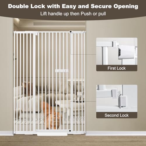 59" Extra Tall Cat Gate 2024 Easy Opening Auto Close Gate for Door Way, 30"-45" Extra Wide Pet Gate with 4" and 7.85" Extension Kits, Pressure Mount Kit Gate, White
