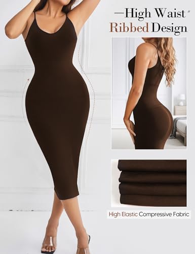 Image of Full Slip for Under Dresses Summer Bodycon Dress for Women Sleeveless Casual Party Shapewear Slip Midi Body Shaper Dress