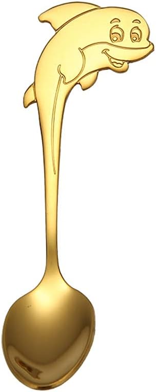 Tea spoons Stainless Steel Spoon Short Handle Coffee Spoon Stirring Spoon Creative Dolphin Head Dessert Spoon Hook Spoon Suitable for Family Use 5 Small Soup Spoons Ice tea spoons (Color : Silver