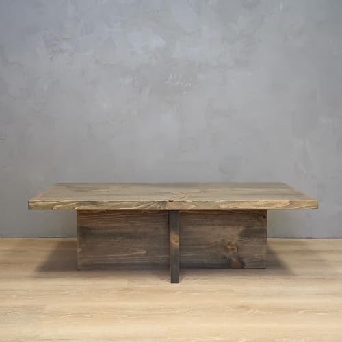 Urbandi Solid Wood Coffee Table with Cross Base Legs, Rustic, Modern, Living Room, Bedroom, Made in USA (Aged Barrel, 36Wx18Dx15H)