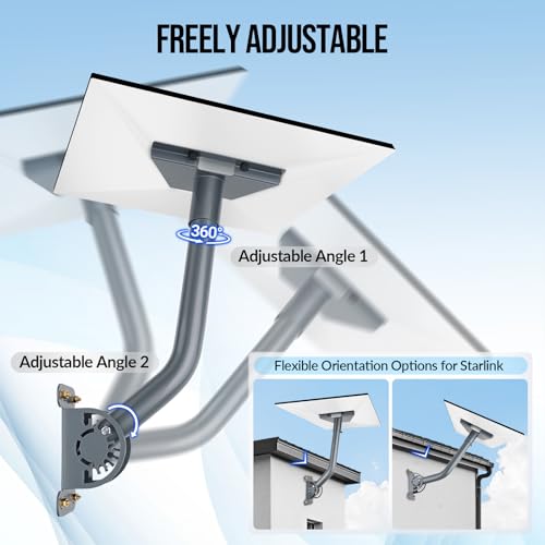 Image of Starlink Gen 3 Mount, Adjustable Heavy Duty Wall, Roof Pole Mount Kit with Aluminum Pipe Adapter, Weatherproof Rustproof for Concrete, Wood, Brick Walls, Easy Installation for Gen 3 Starlink
