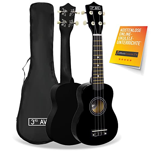 3rd Avenue Beginner Soprano Ukulele with Gig Bag - Black.