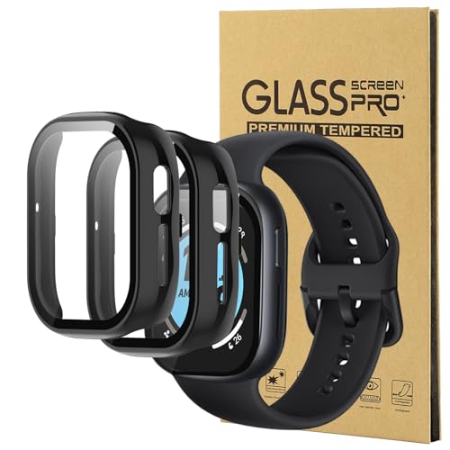CONAPIKA Cover per Honor Watch 4 con Vetro Temperato Schermo Pellicola, [2 Pezzi]Paraurti Rigida PC Cover Resistente Schermo Protettiva Custodia Anti-Graffio Completa Cornice Protezione Case, Nero