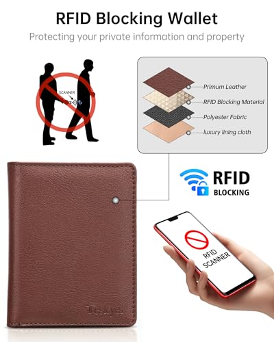 Teskyer Wallet for Men - RFID Blocking Bifold Stylish Leather Men's Wallet with Gift Box, P21-17 Chocolate3