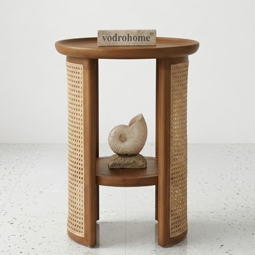 Image of Charcoal Rattan Cane Side Table with Glass top - Bohemian Solid Mango Wood Cane Iron Sofa Side end Table - Wood and Cane Nesting Table S#047 (Honey 4)