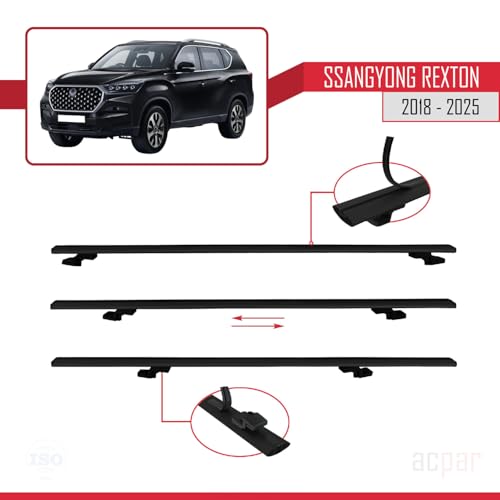 Barres de toit pour SsangYong Rexton 2018-2026 modeles basic en alu noir