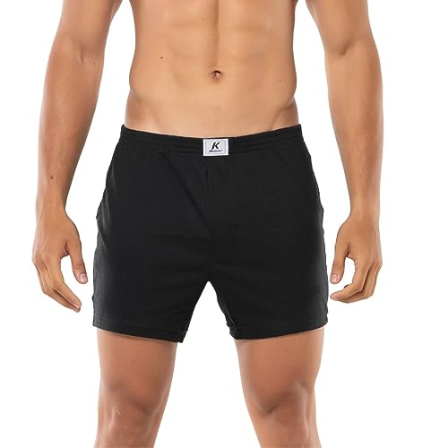 Kit 3 cuecas samba canção 100% algodão com abertura frontal (M (42/44), Preto/Marinho/Azul)