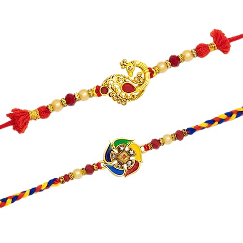 Image of Canton Rakhi Combo Gift Hamper Pack of 2 Rakhii For Brother With Chocolate, Rakhii With Cadbury Dairy Milk, Greeting Card & Roli Tilak (Design-11, 2 Rakhi With Cadbury)