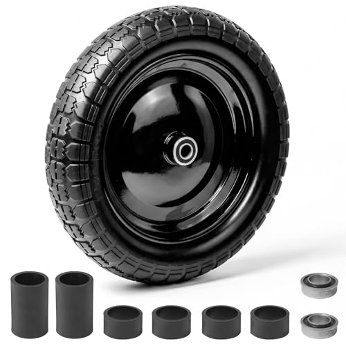 DGSL 1-Pack 4.80/4.00-8 Tire - 16 Flat-Free Tire Wheelbarrow Tire with 3 Centered Hub 5/8 3/4 Bearings Heavy Duty Replacement Tires for Gardening & Yard Work